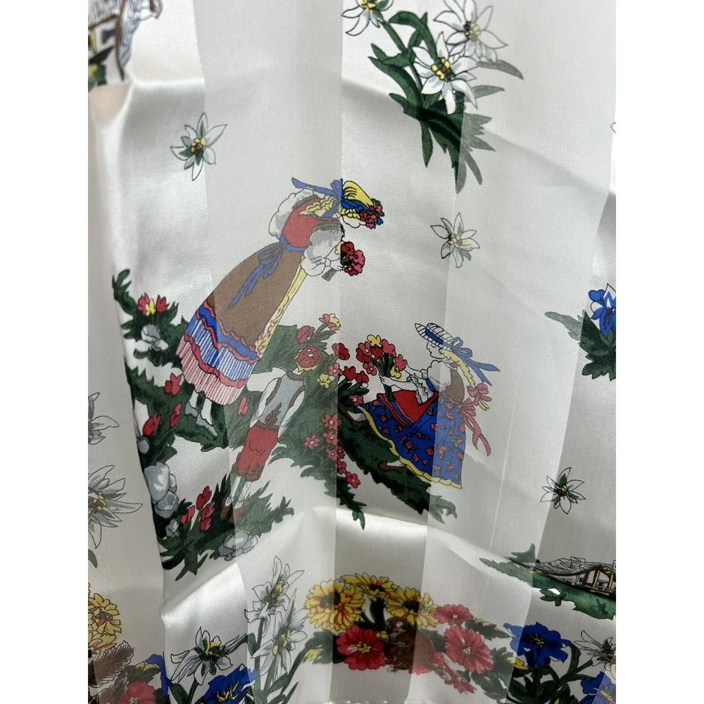 Vintage Scarf Silk Hand Rolled White Multicolor Spring Floral Flowing Read